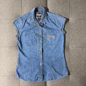 Big Moose Harley Davidson Tank Top Women Medium Denim Biker Blues‎ Portland ME